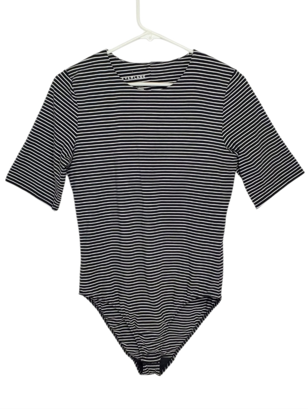 2640 * Everlane Striped Crew Neck Bodysuit Short Sleeve Black White Size L